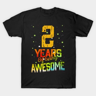 2nd Anniversary Gift Vintage Retro 02 Years Of Being Awesome Gifts Funny 2 Years Birndday Girl Boys Kids T-Shirt